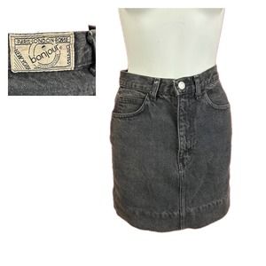 1990s Black Cotton Short Jean Skirt by Bonjour / Waist 25 *